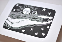 Load image into Gallery viewer, phillippa walter nude wild swimming linocut print art