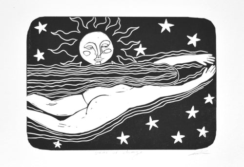phillippa walter nude wild swimming linocut print art 